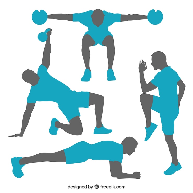 Vettore gratuito sagome di pose formazione palestra