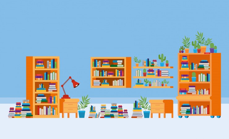 Vettore gratuito sala studio a casa con i libri