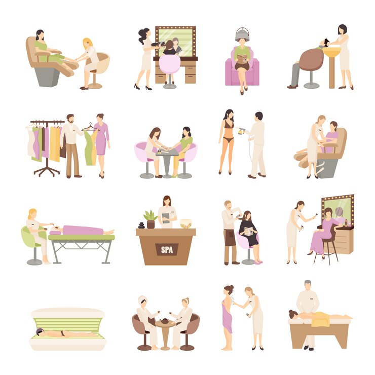 Vettore gratuito salone di bellezza spa set persone