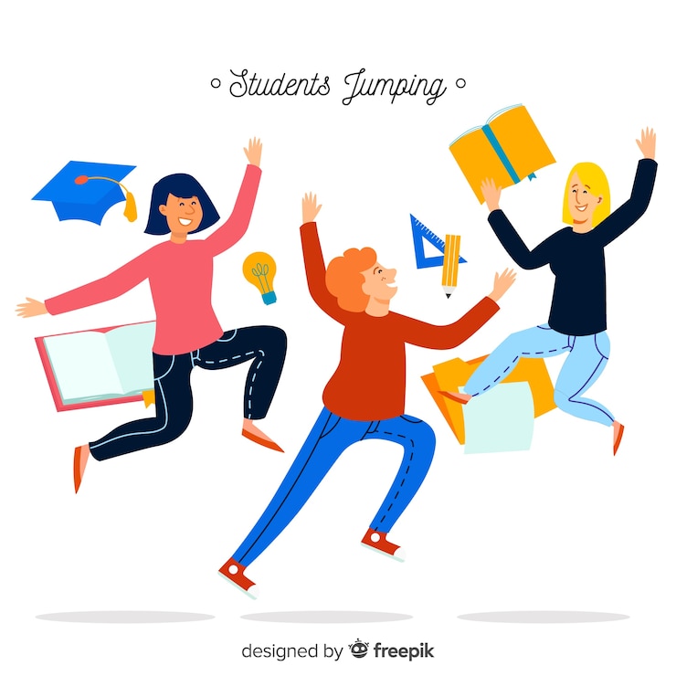 Vettore gratuito salto degli studenti disegnati a mano felice