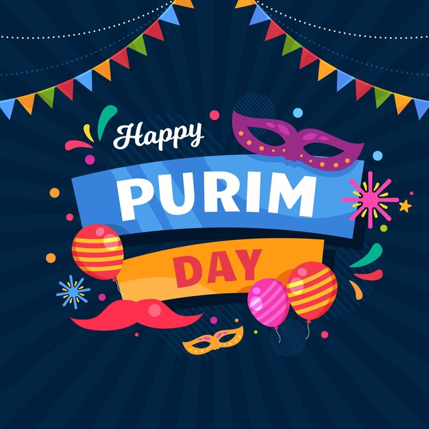 Saluto di giorno felice purim design piatto