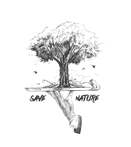 Salva la natura mano umana che tiene albero su sfondo bianco Concetto di ecologia e giornata della Terra