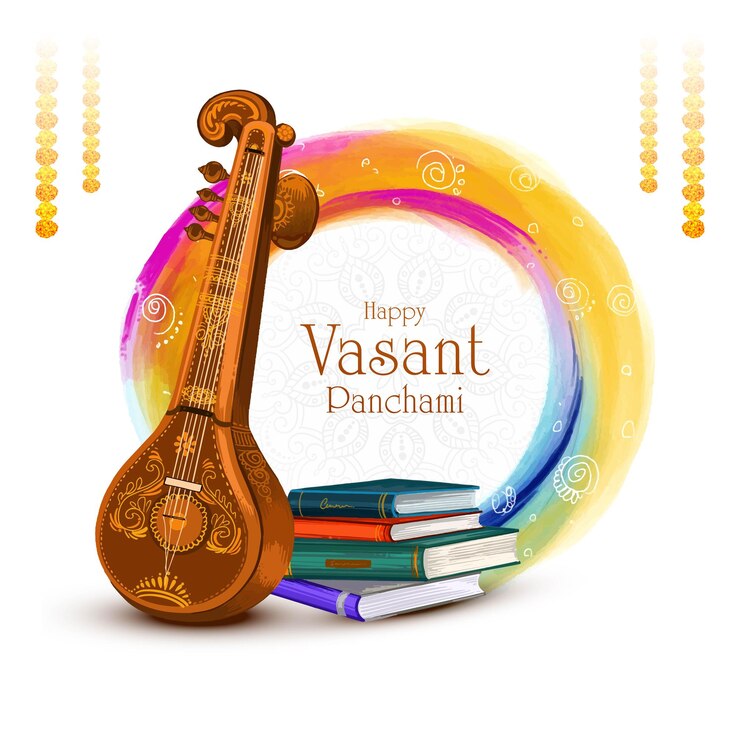 Vettore gratuito sarasvati per la felice vasant panchami puja dell'india sfondo della carta