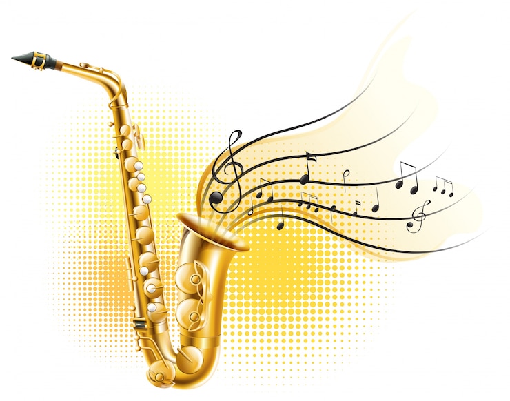 Vettore gratuito sassofono classico con note musicali