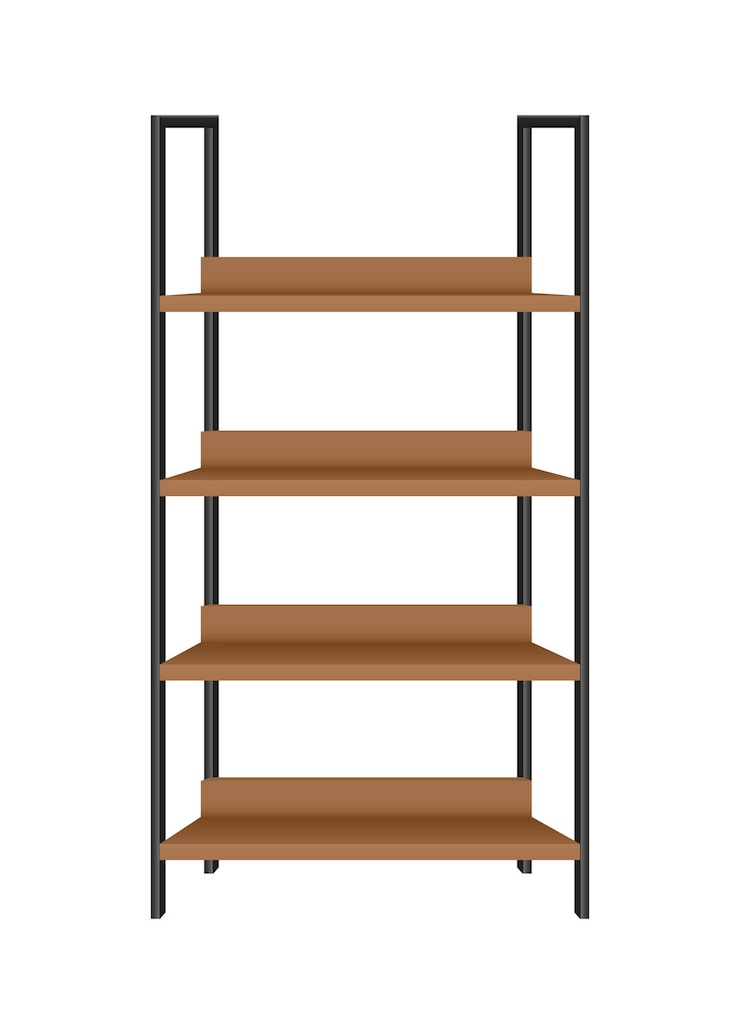 Vettore gratuito scaffale di metallo vuoto realistico con mensole in legno illustrazione vettoriale