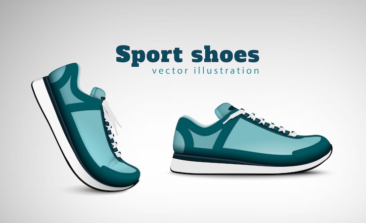 Vettore gratuito scarpe da tennis correnti di addestramento di sport che pubblicizzano composizione realistica con l'illustrazione comoda delle scarpe da tennis di usura di ogni giorno comoda d'avanguardia