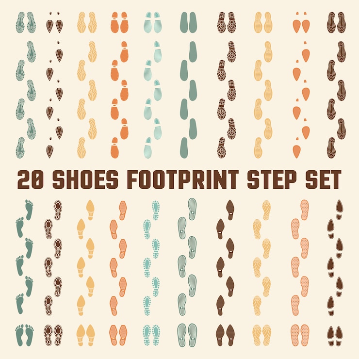 Vettore gratuito scarpe footprints colorful tracks set