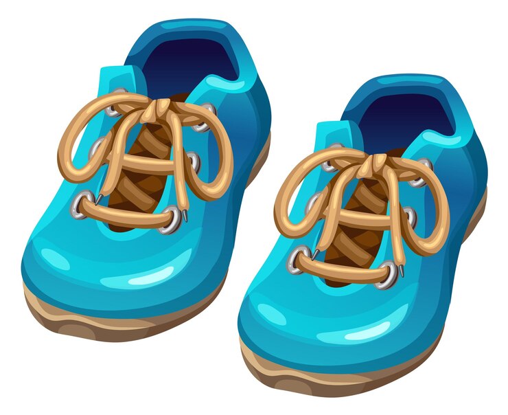 Vettore gratuito scarpe nuove pulite stivale blu con lacci delle scarpe oggetto del gioco dei cartoni animati