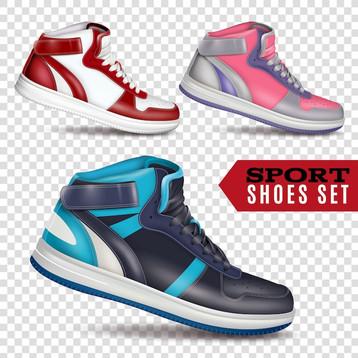 Vettore gratuito scarpe sportive di colore su sfondo trasparente