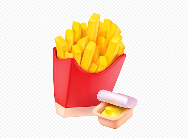 Scatola di carta delle patate fritte 3D isolata su fondo