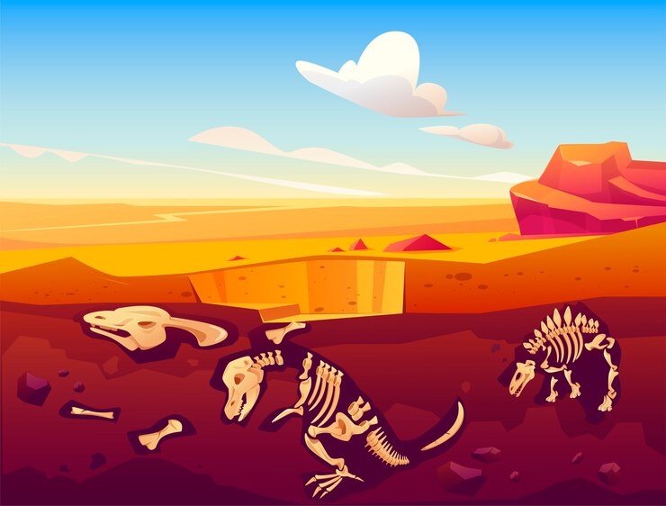 Vettore gratuito scavo di dinosauri fossili nel deserto di sabbia