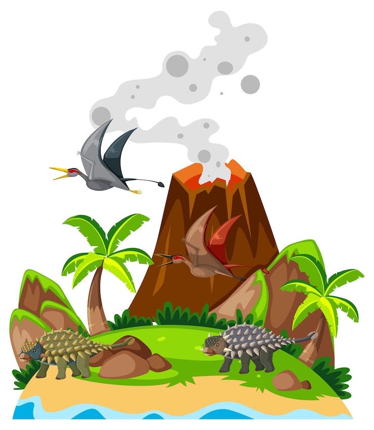 Vettore gratuito scena con dinosauri ankylosaurus sull'isola