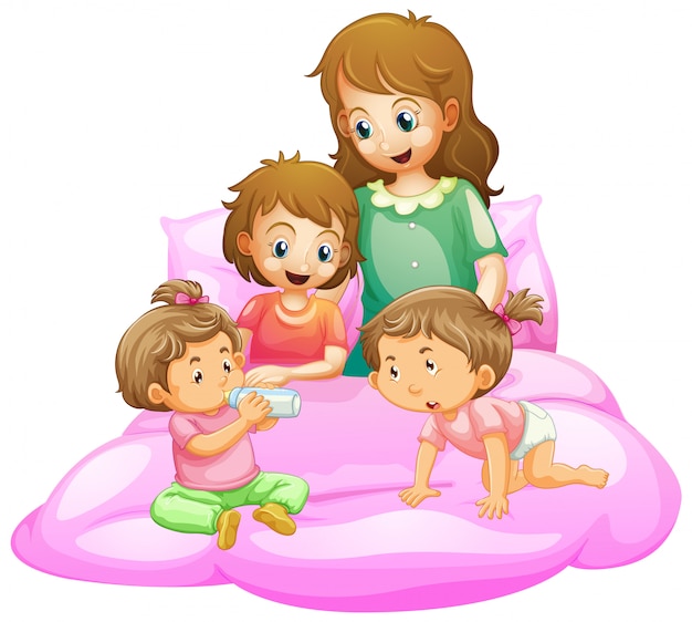 Scena con madre e figli si prepara per andare a letto