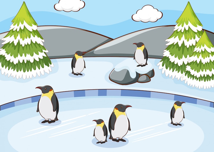 Vettore gratuito scena con pinguini nella neve