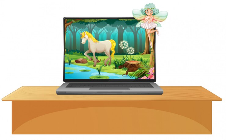 Vettore gratuito scena da favola sullo schermo del laptop