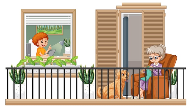 Scena del balcone con personaggi dei cartoni animati