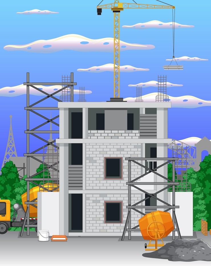 Vettore gratuito scena del cantiere edile