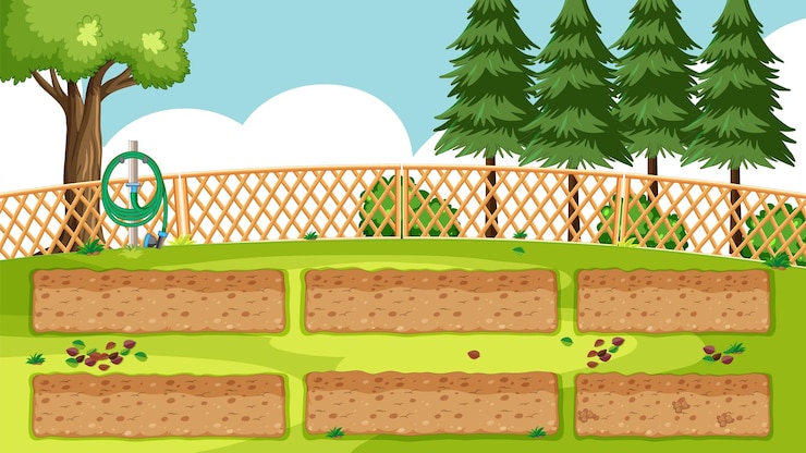 Vettore gratuito scena del giardino con spazio vuoto nei letti a terra