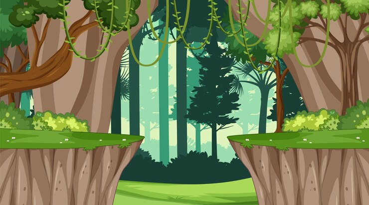 Vettore gratuito scena della natura con molti alberi