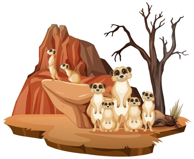 Scena della natura isolata con la famiglia di suricati