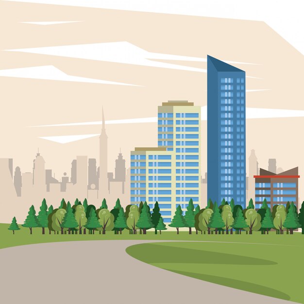 Scenario di vista di paesaggio urbano delle costruzioni urbane