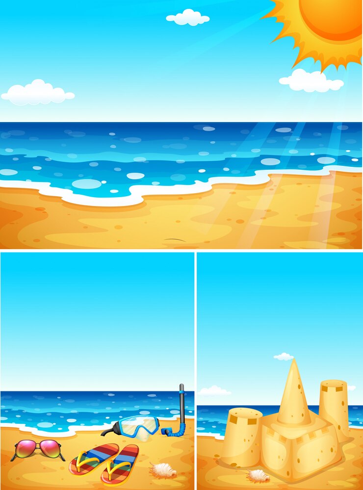 Vettore gratuito scene con spiaggia e oceano