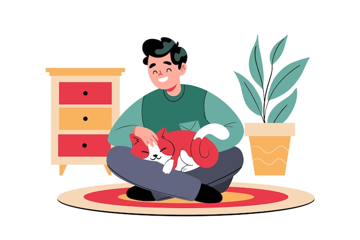 Vettore gratuito scene di design piatto di tutti i giorni con il concetto di animali domestici con il gatto