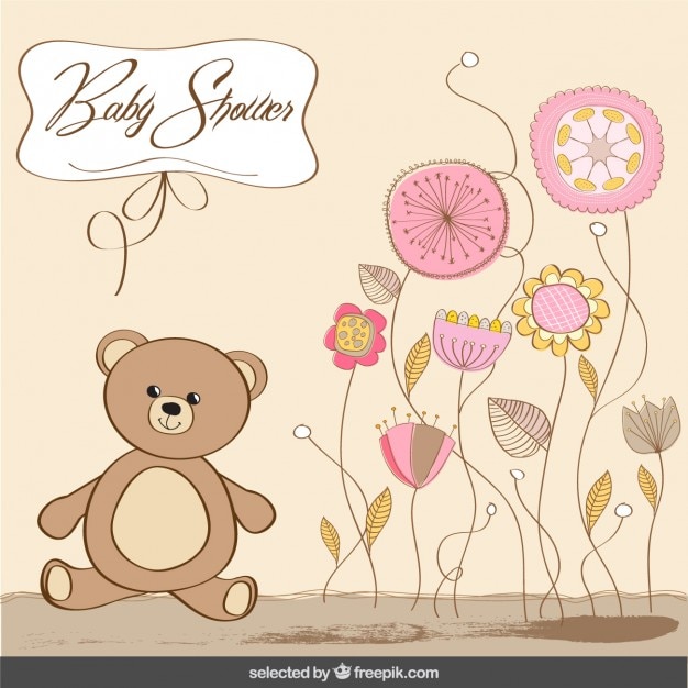Vettore gratuito scheda dell&#39;acquazzone di bambino con l&#39;orso in colori pastello
