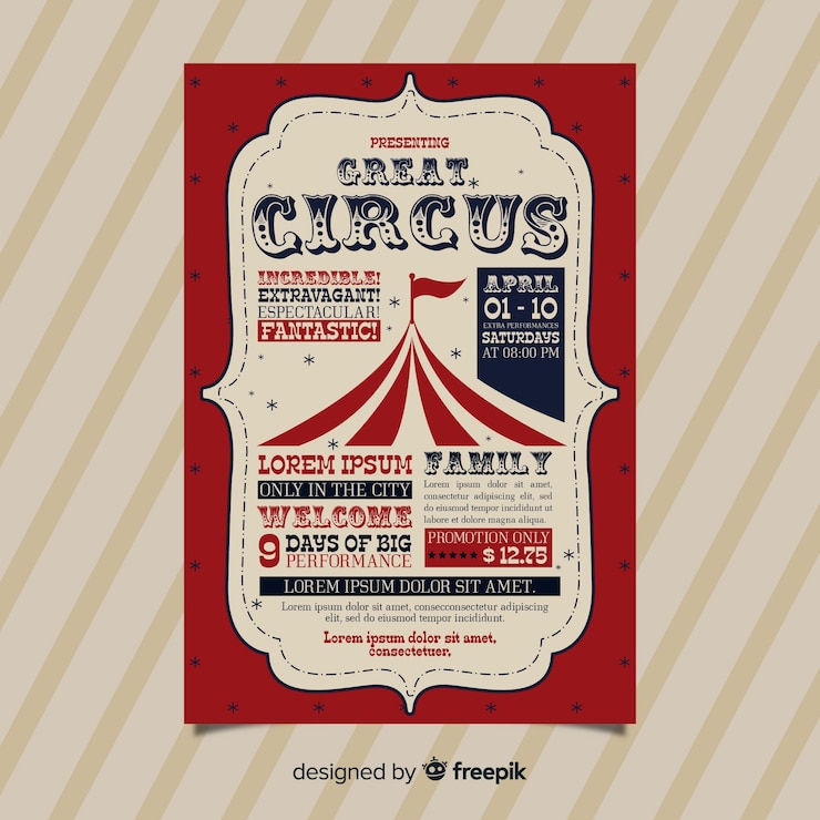 Vettore gratuito scheda dell'invito del circo vintage