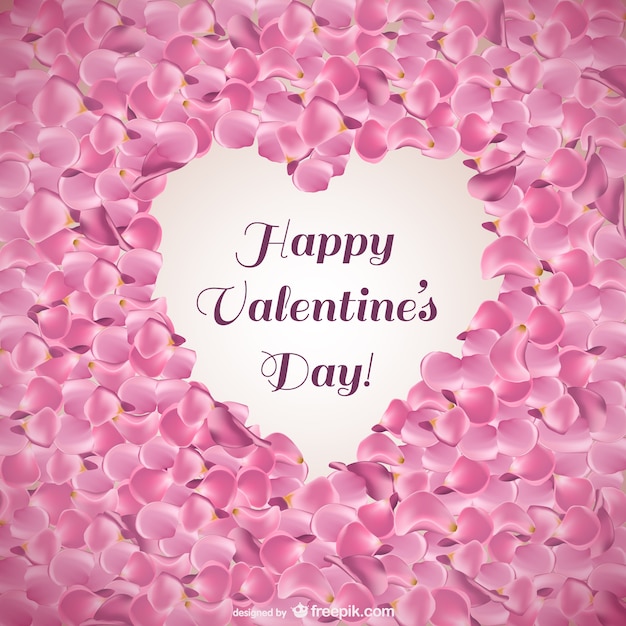 Scheda di San Valentino con petali di rosa