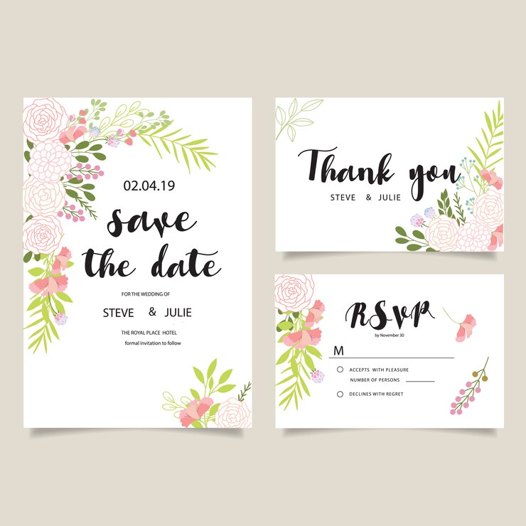 Vettore gratuito schede matrimonio con collezione di fiori