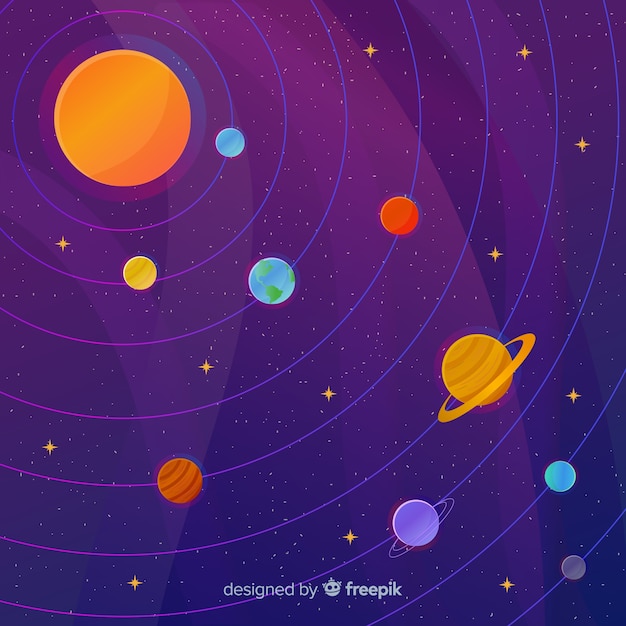 Schema colorato sistema solare con design piatto