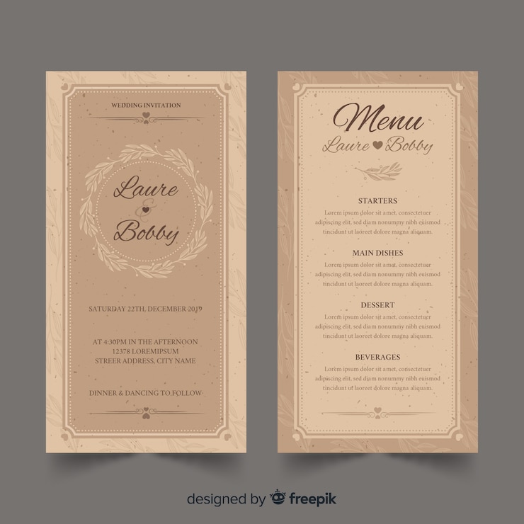 Vettore gratuito schema del menu di nozze