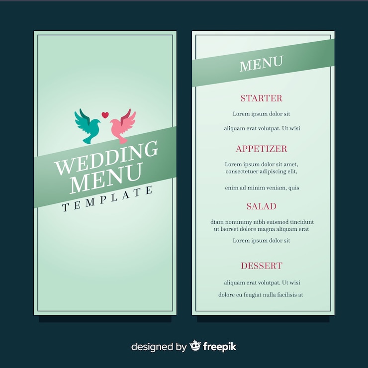 Vettore gratuito schema del menu di nozze