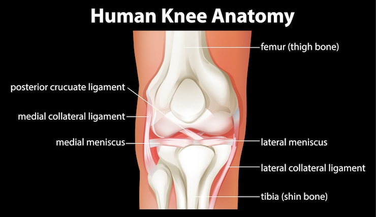 Vettore gratuito schema di anatomia del ginocchio umano