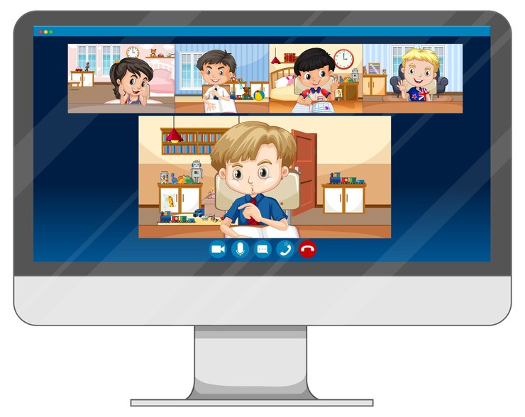Vettore gratuito schermata online di chat video per studenti sullo schermo del computer