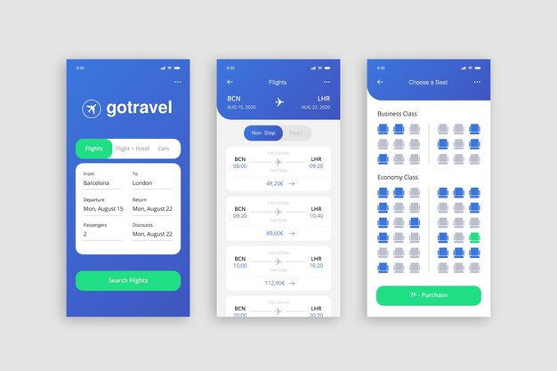 Schermate delle app di prenotazione viaggi