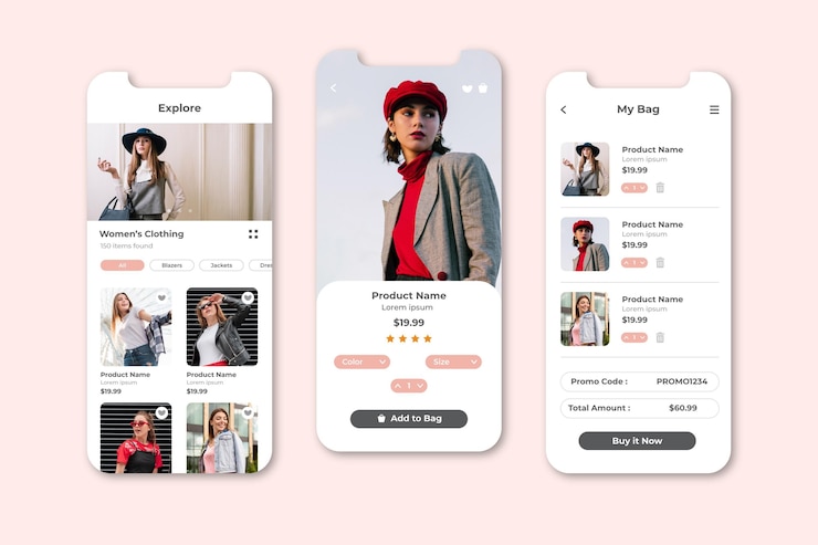 Vettore gratuito schermate delle app per lo shopping di moda