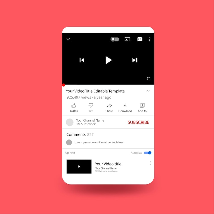 Vettore gratuito schermo del telefono youtube con modello di design piatto