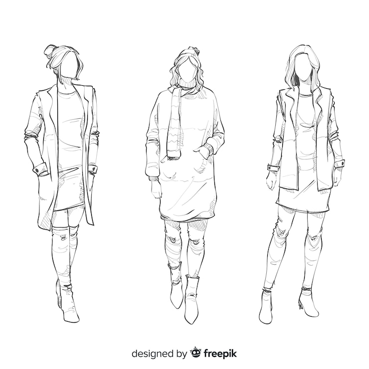Vettore gratuito schizzo collezione di modelli di moda