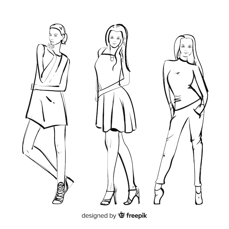 Vettore gratuito schizzo collezione di modelli di moda