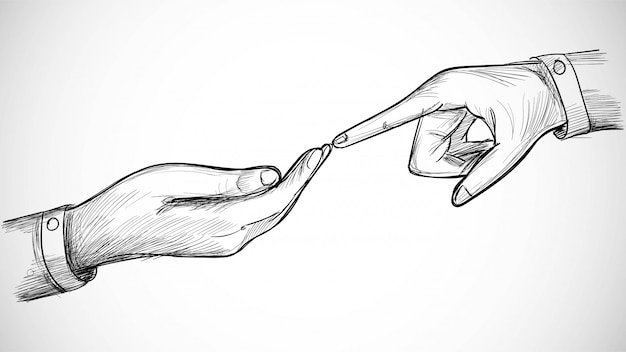 Schizzo di arte disegnata a mano con il concetto di donna tocco di mano