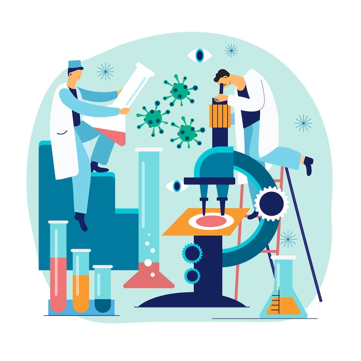 Vettore gratuito scienziati che lavorano insieme
