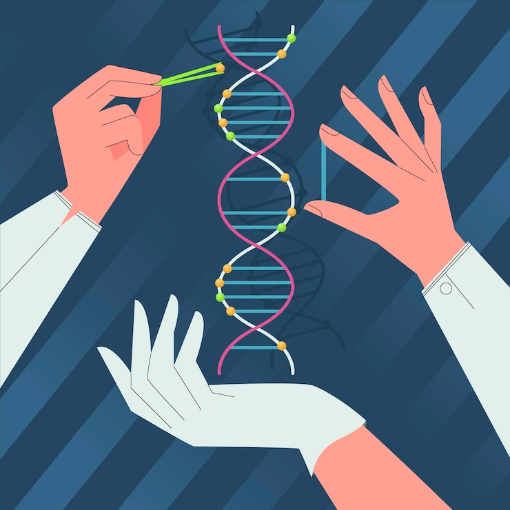 Vettore gratuito scienziati in possesso di molecole di dna