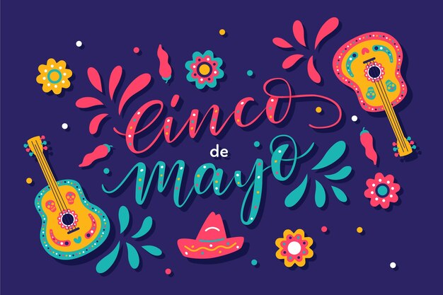 Scritta Cinco de Mayo con chitarre illustrate