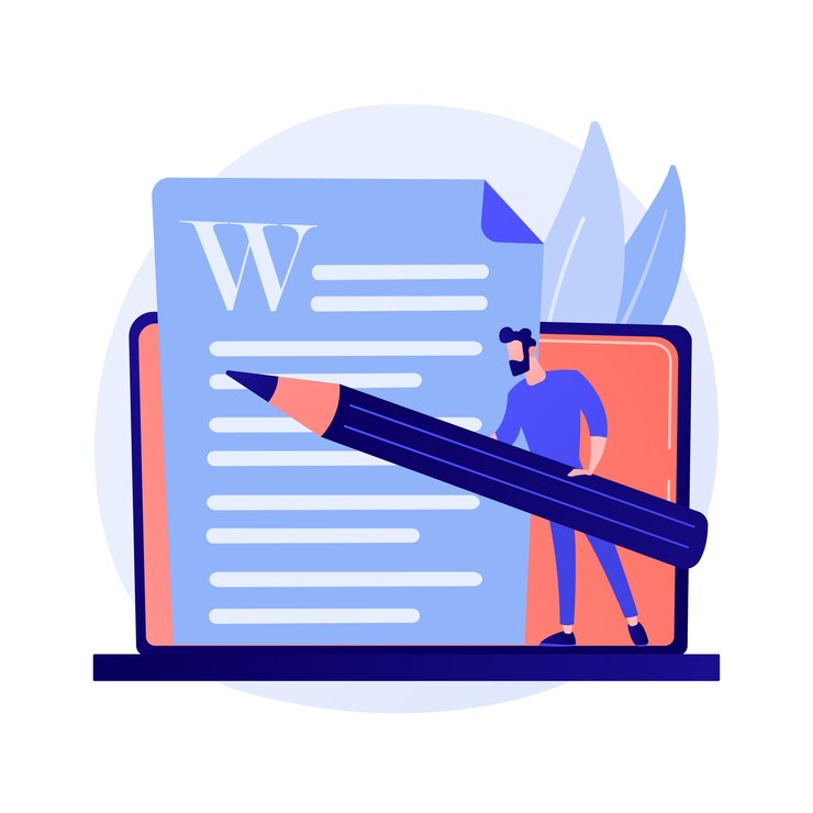 Vettore gratuito scrittura di contenuti creativi. copywriting, blogging, marketing su internet. modifica e pubblicazione del testo dell'articolo. documenti in linea. scrittore, illustrazione di concetto di carattere dell'editor