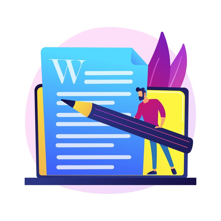 Vettore gratuito scrittura di contenuti creativi. copywriting, blogging, marketing su internet. modifica e pubblicazione del testo dell'articolo. documenti in linea. scrittore, personaggio del redattore.