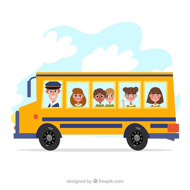 Vettore gratuito scuolabus e bambini con design piatto