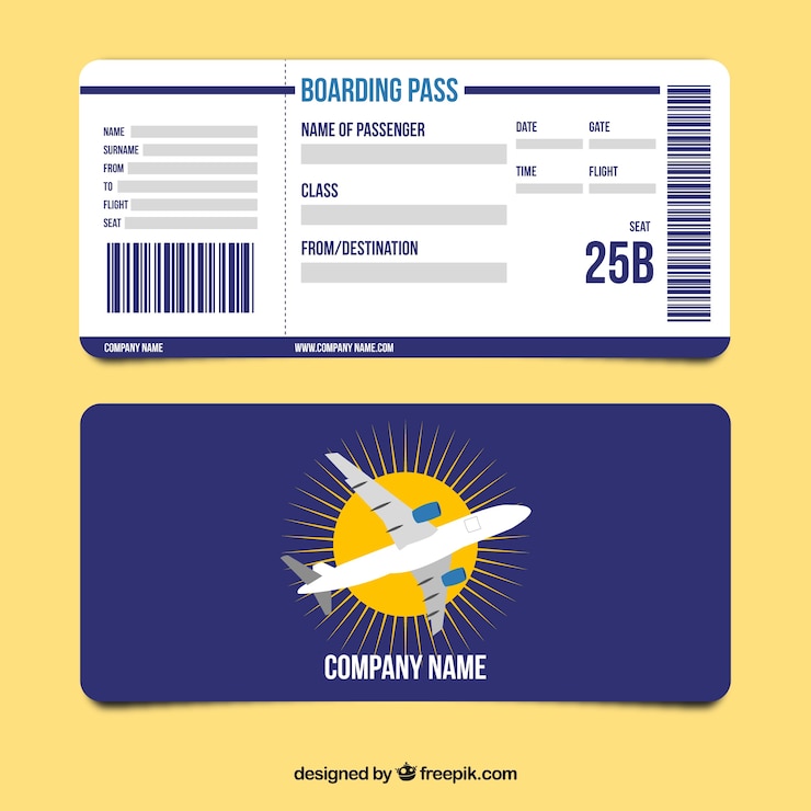 Vettore gratuito scuro carta d'imbarco blu nel design piatto
