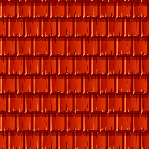 Seamless texture del tetto in legno rosso in una riga. Modello di un tetto rotto.